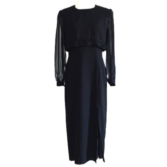 Jeffrey & Dara Dress by Linda Hutley Black Beaded Puff Sheer Sleeve Formal 10 - Picture 1 of 14